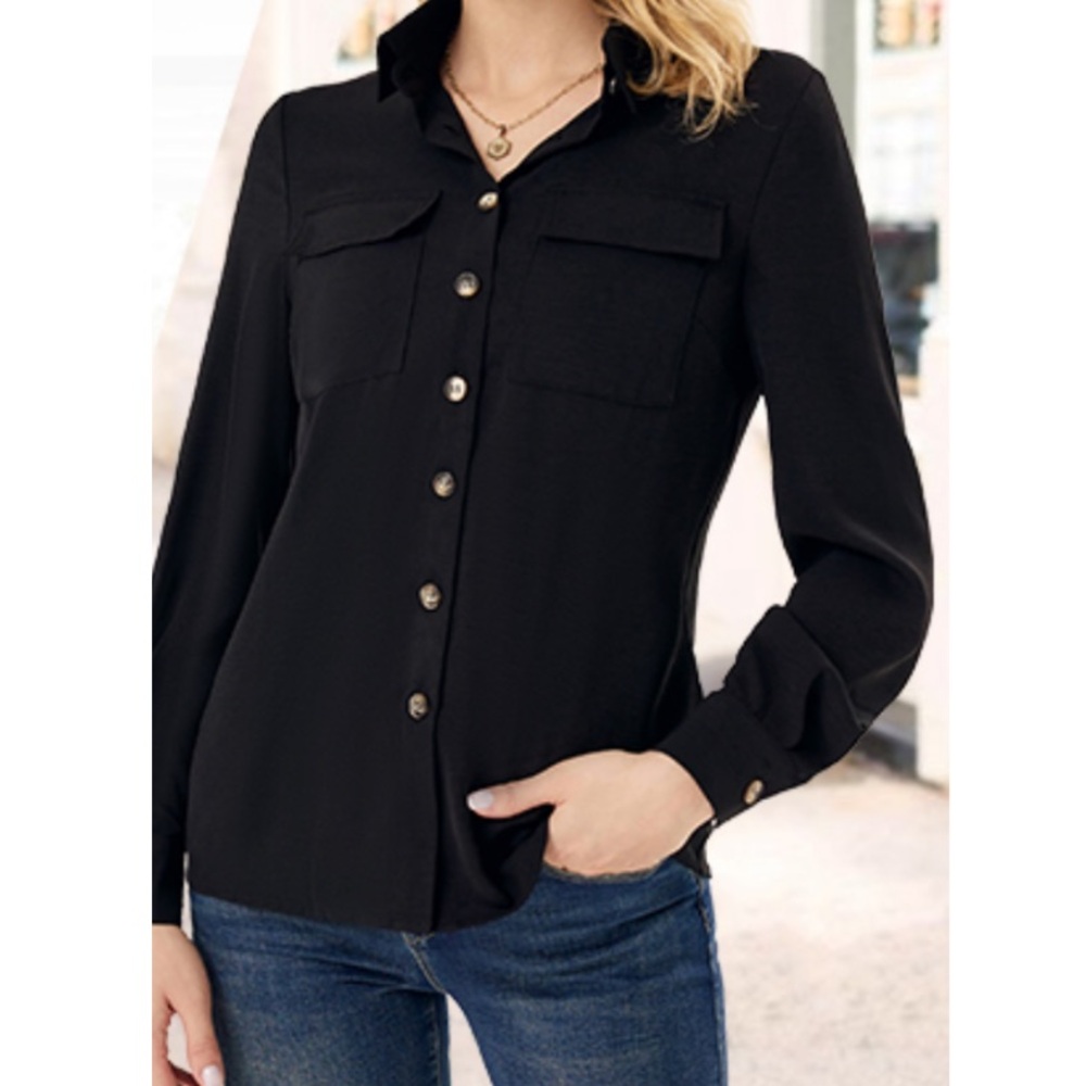 NEW Christopher & Banks Shirt Buttons Down Black Size Small